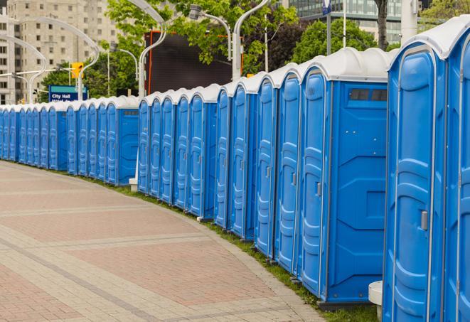 Seasonal porta potty units set up at a Rowlett, Texas venue